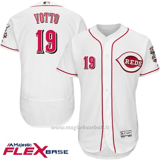 Maglia Baseball Uomo Cincinnati Reds 19 Joey Votto Majestic Autentico Collezione Flex Base Bianco Giocatore